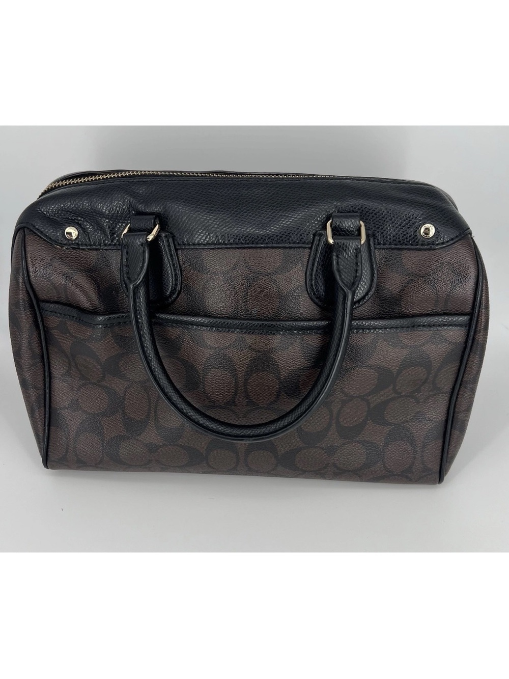 Coach Brown Signature Satchel with Black Leather Trim - Picture 6 of 11